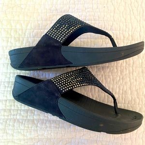 FitFlop! Super comfy, wedge heel with suede & blue sparkle.